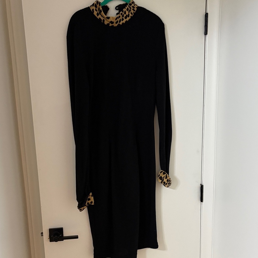Y2K Elegant Black Dress with Leopard Accents